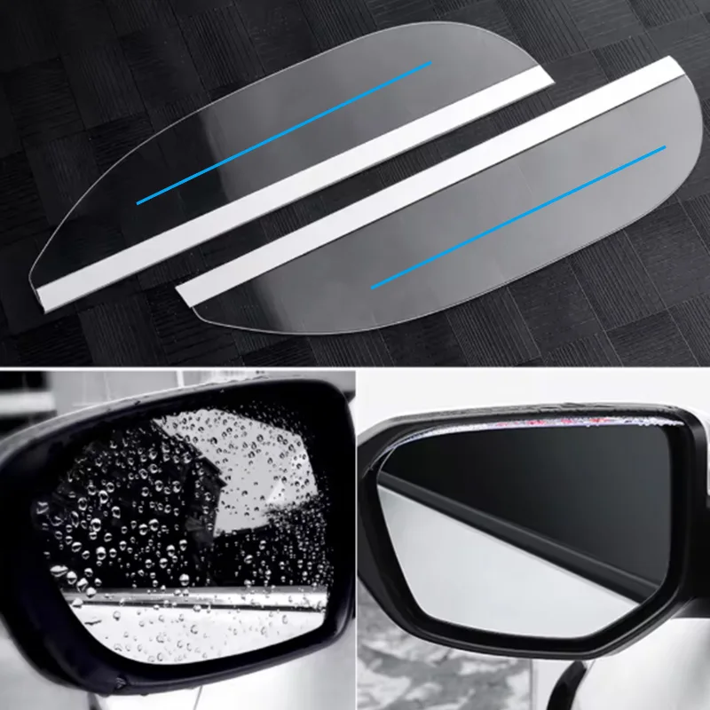 Transparent Car Rearview Mirror Rain Shield with Single Blue Line, Rainproof, Snowproof, Sunshade, Rain Guard, Transparent Rainproof Car Mirror Waterproof Shield