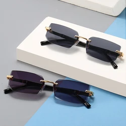 Gafas de sol sin montura para hombre y mujer, lentes de sol sin marco, clásicas, cuadradas, pequeñas, para viajar, Verano