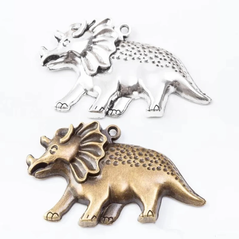 20pcs 32*54MM ZAKKA Grocery Creative Vintage Dinosaur Element Triceratops Handmade DIY, Bronze Popular Necklace Jewelry Pendant