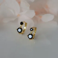 Women's Vintage Minimal Hoop Earrings Tiny Huggies Black Zirconia Stone Female Simple Style Small Earring Piercing Jewelry Gifts