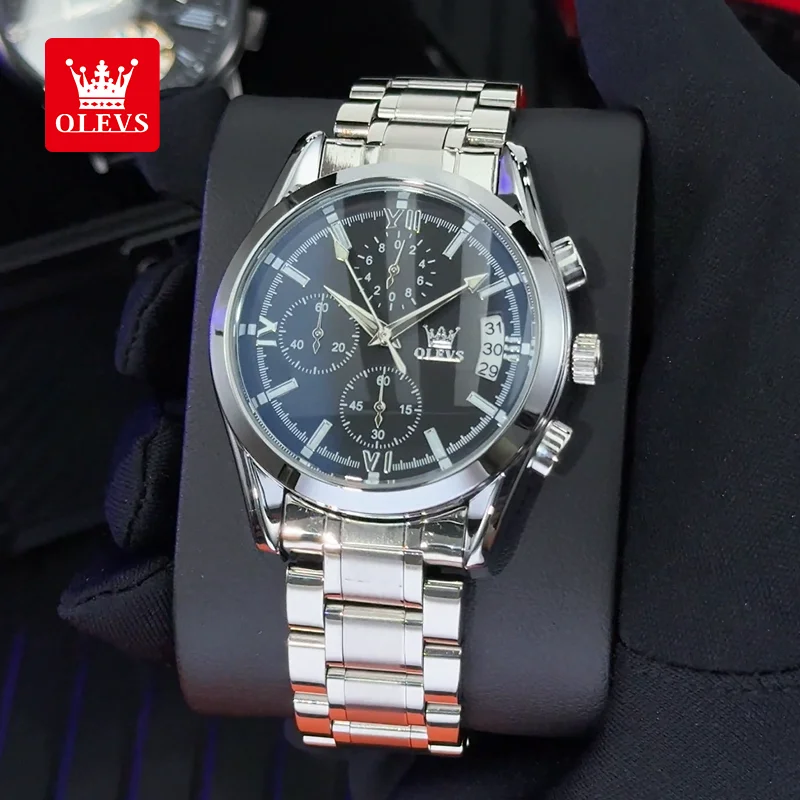 

OLEVS брендовые оригинальные мужские часы с хронографом, водонепроницаемые кварцевые наручные часы для мужчин, светящиеся трендовые часы для отдыха для мужчин