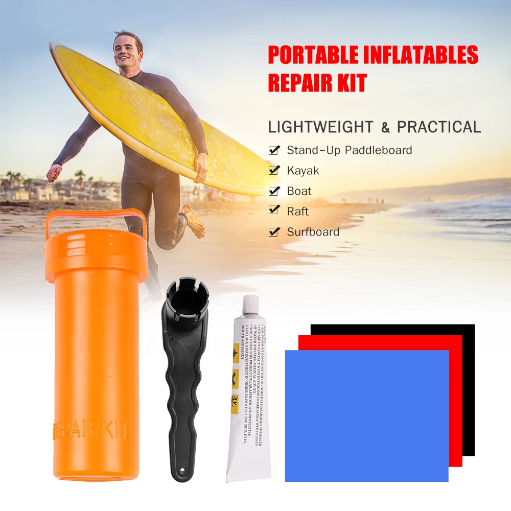 SUP Repair Kit with PVC Patches and Glue for Inflatables Portable Stand-Up Paddleboard Repair Kit with Wrench for Kayak Boat
