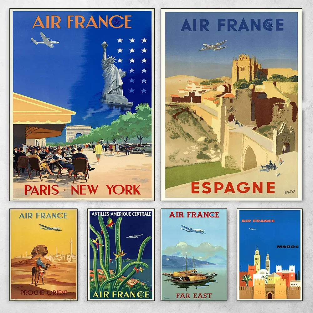Vintage Air France Poster, Fluggesellschaftswerbung, ästhetisches Leinwandgemälde, Druck, Wandkunst, Bild für Wohnzimmer, Heimdekoration