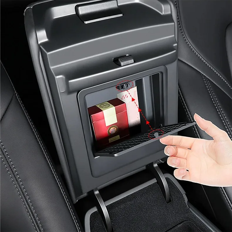 Für Tesla Modell 3 Y 2017 2018 2019 2020 2021 2022 2023 Armlehne Versteckte Taste Lagerung Box Kleinigkeiten Organizer Fach auto Zubehör – Detail 2