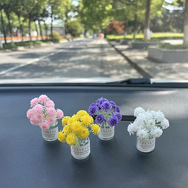 Miniature Flowers Glass Vase Simulation Bouquet Potted Elegant Table Ornaments Home Decoration Car Center Console Decoration