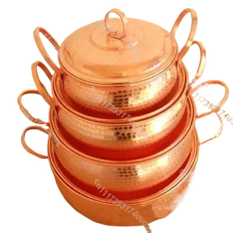 100 Percent Pure Copper Casserole Pot Handmade Stew Steam Soup Hot Pot 18-30cm for Home Kitchen Cooking