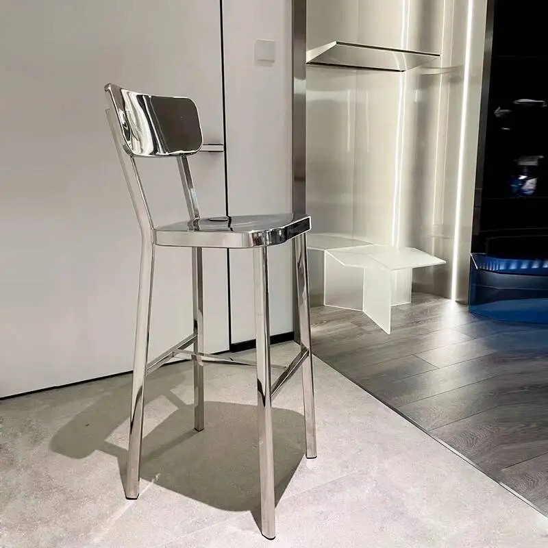 

Стульчик для кормления из нержавеющей стали, барный стул для приема, барный стул в индустриальном стиле, стул со спинкой из нержавеющей стали, кафе, уличные барные стулья