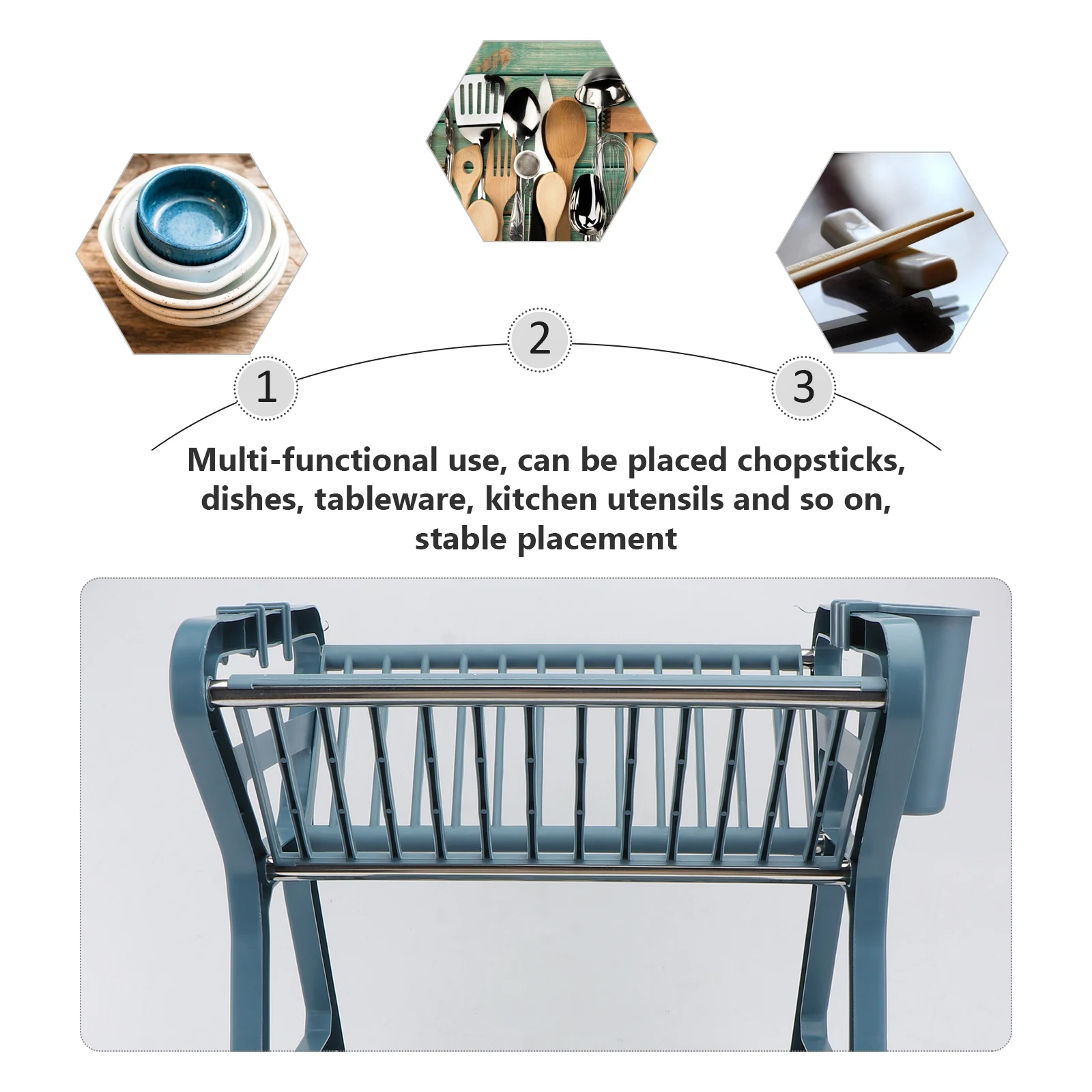 

1pc Double-Layer Drain Kitchen Storage Rack Sink Shelf Multi-Functional Rack Blue Easy Assemble Space Saving Modern