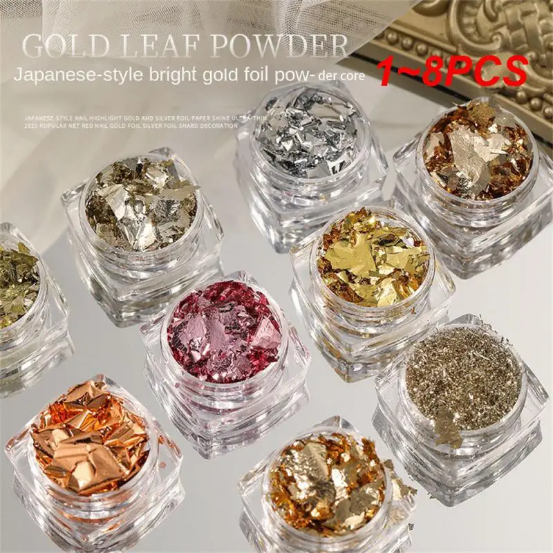 1~8PCS Nail Design Manicure 9 Color Nail Supplies Gold Silver Foil Paper Glitter Foil Flakes Nails Nail Accessories