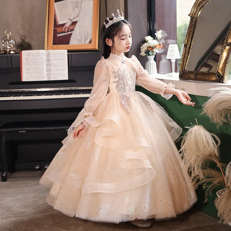 Elegant Girl Fluffy Dress Flower Baby Wedding Ceremony Costume Birthday Outfits White 1st Communion Tutu Gown Kids Gala Clothes