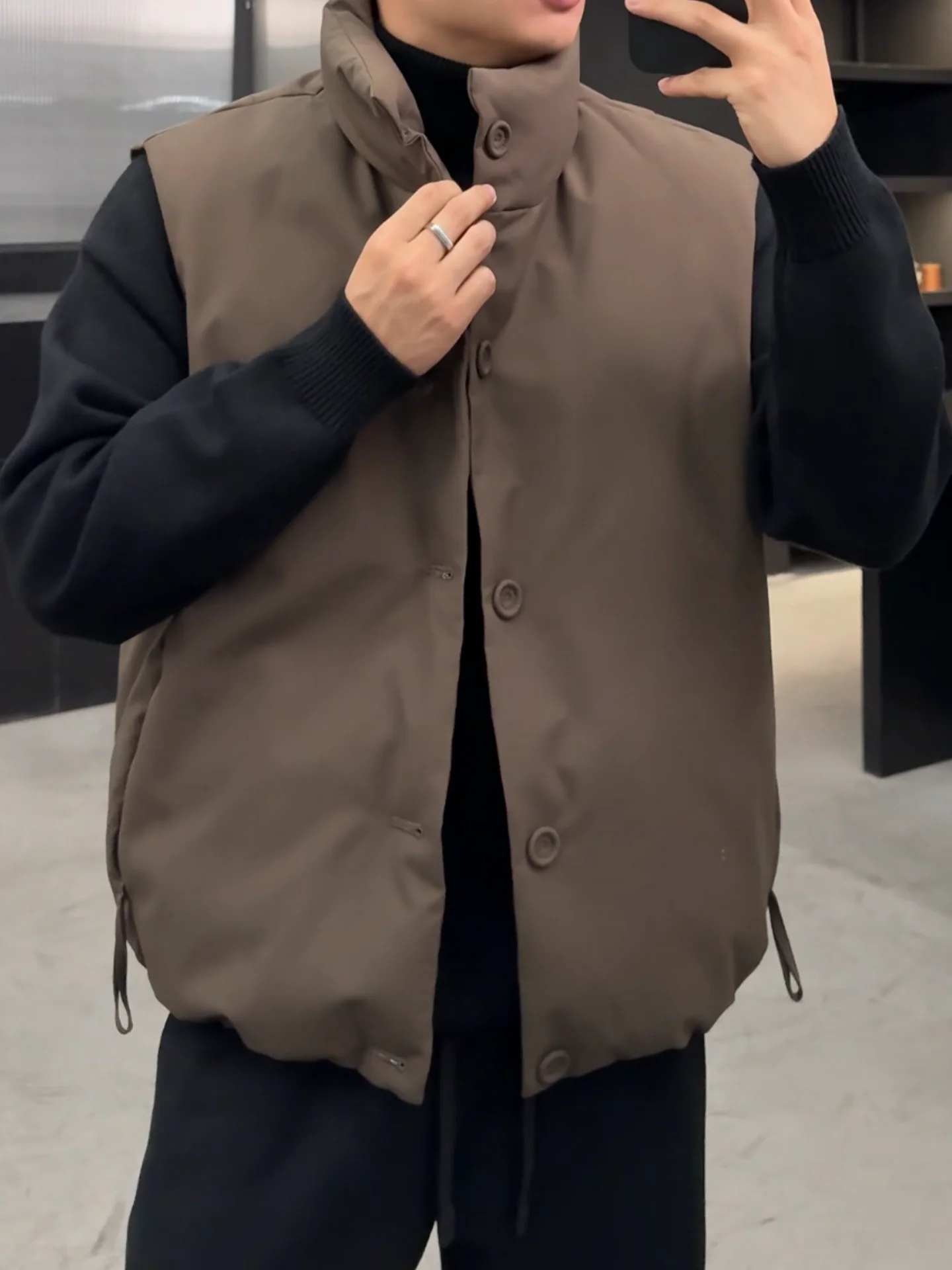 

Winter New Sle Men's Cotton Vest Comfortable Warmth Anti-Cold Svel Button Design Stand Fit Faion Urban Youth Travel