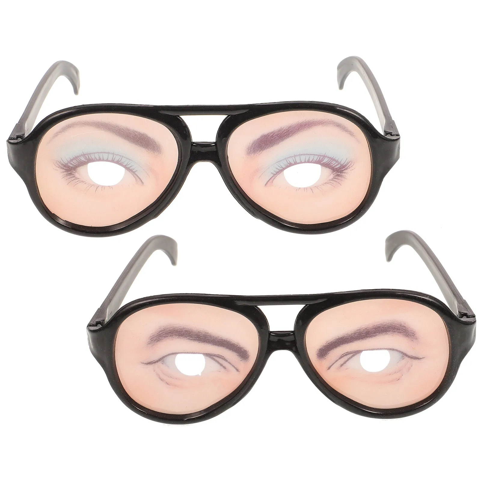 2Pcs Fake Glasses Funny Eye Wear Characteristic Design Lightweight Frame for Party Pranks Halloween Cosplay Novelty Gag Gift