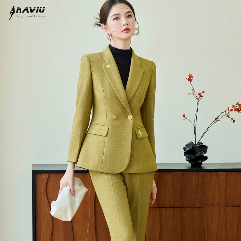 

NAVIU Elegant Women's Set Autumn 2025 New Style Professional Suit Double Breasted Blazer and Pants Office Ladies Work Wear