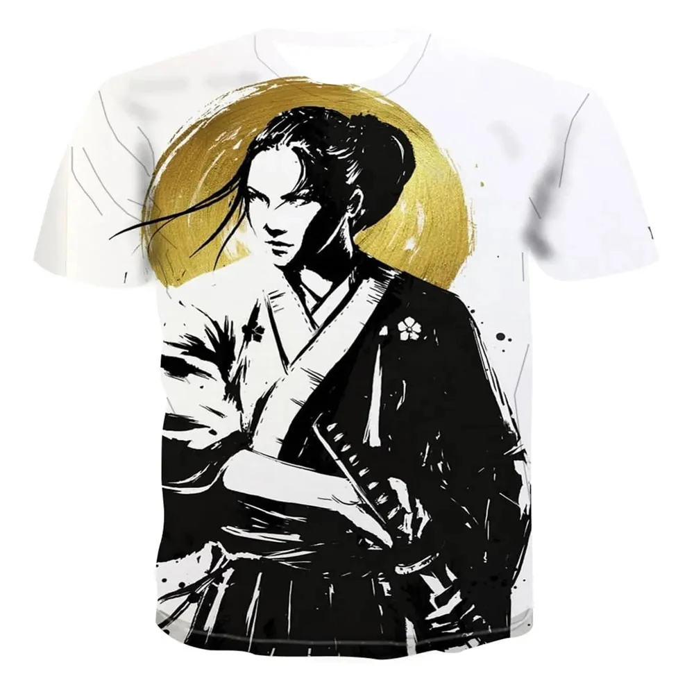 Summer New Men's T-shirt Japanese Samurai Pattern 3D Printing Short-sleeved Casual Tops Oversized Street Fashion Men's Clothing