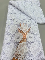 Pure White Nigerian Guipure Cord Lace Fabric 2024 High Quality African Laser Milk Silk Sequins Embroidery Lace Fabric For Dress