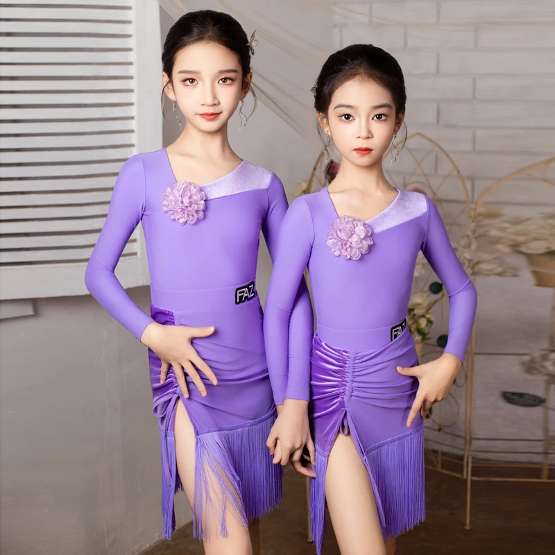 Fringe Salsa Latin Dance Dress Girls Latin Dance Costume Kids Tassel Dance Skirt Dancing Dress Child Rumba Tango Ballroom Dress view 2