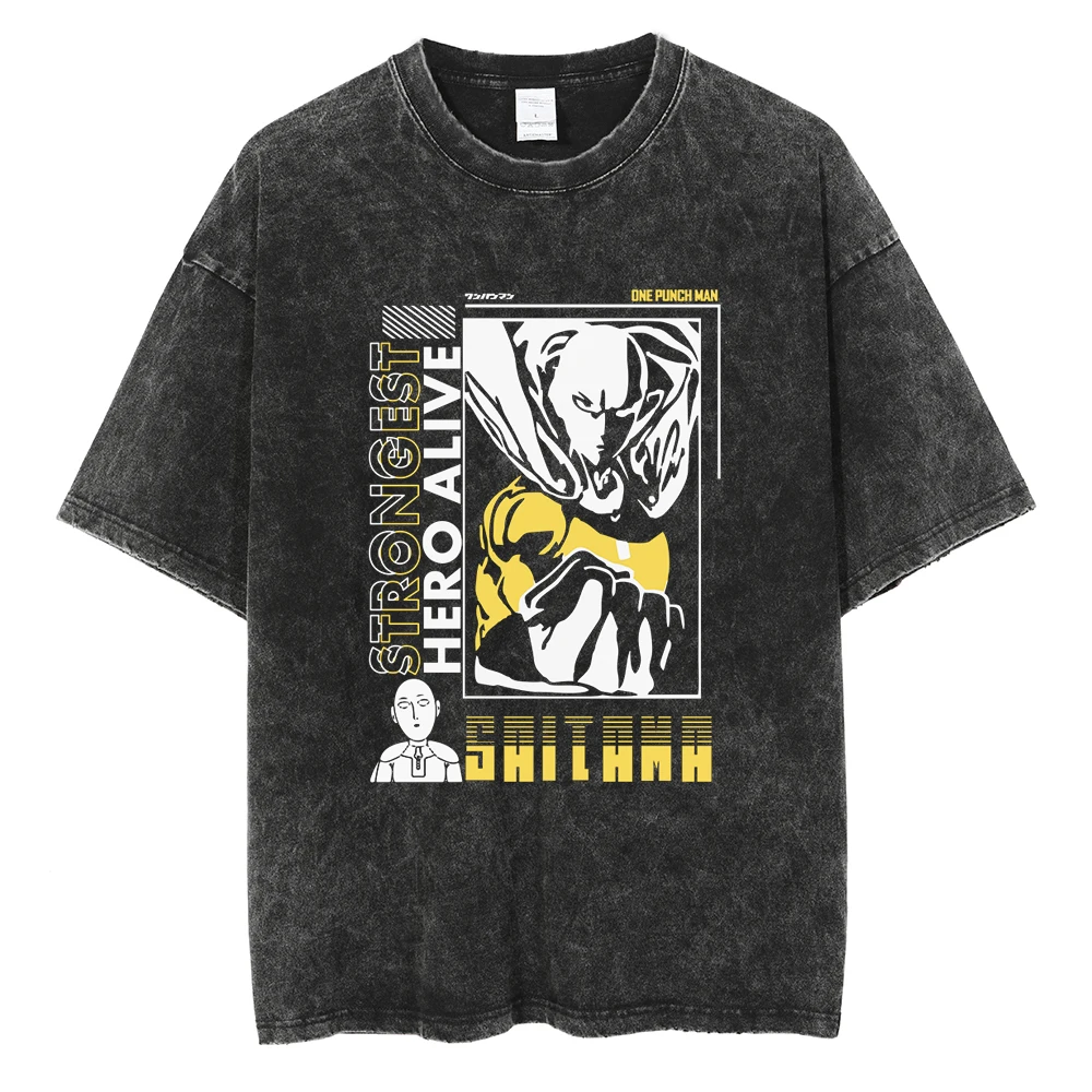 Anime ONE PUNCH MAN Saitama Funny Graphic Printed T Shirt Men Women Washed Cotton Tshirts Plus Size Tee Harajuku Male T-shirt view 4