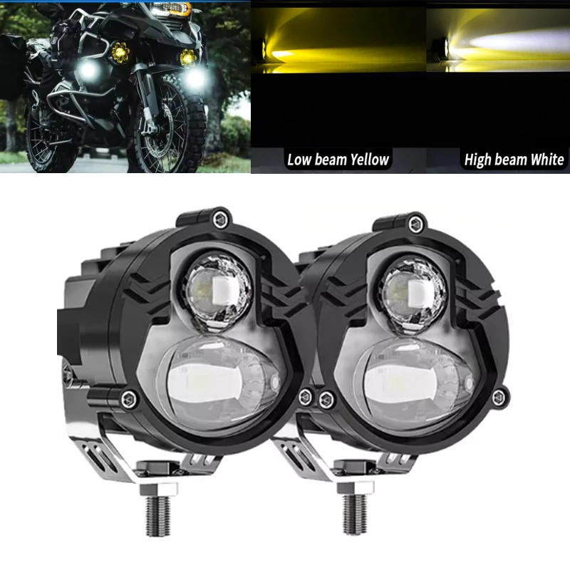 3 Inch Motorcycle LED Headlight Dual Color Spotlights Lens Projector Fog Lamp Work Light Off-road Vehicle Auxiliary Fog Lamp