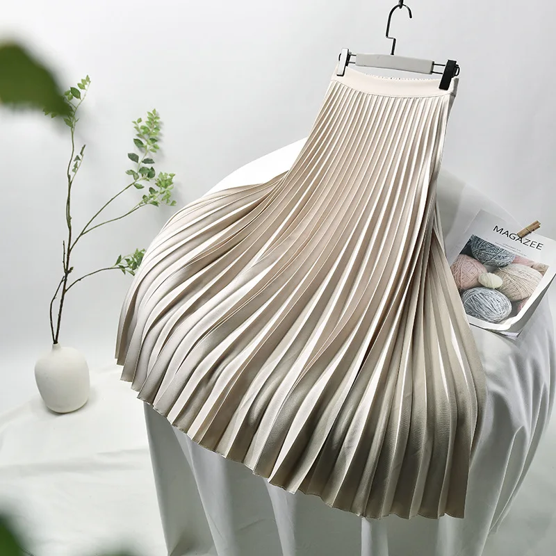 

Women's High-Quality Pleated Skirt with Chiffon Liner High Waist Side Zipper Twill Long Skirts For Women 2025Autumn