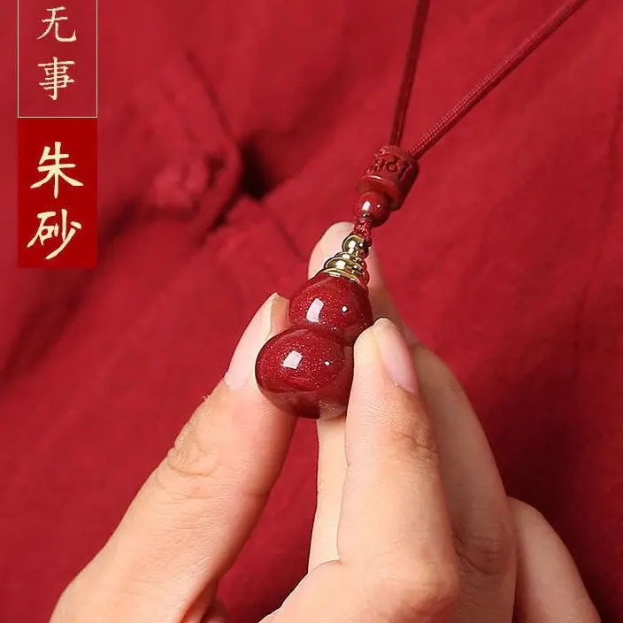 

Authentic natural cinnabar gourd carrying water drop empty bottle pendant