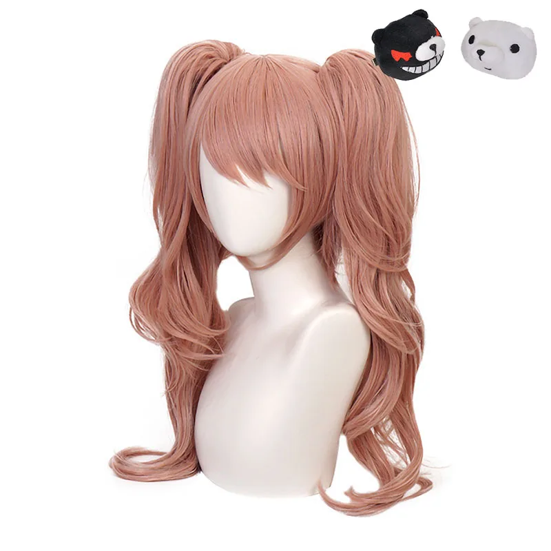 Anime Enoshima Junko Cosplay Wigs Bear Headwear 75cm Long Women Party Enoshima Cosplay Heat Resistant Synthetic Hair +Wig Cap