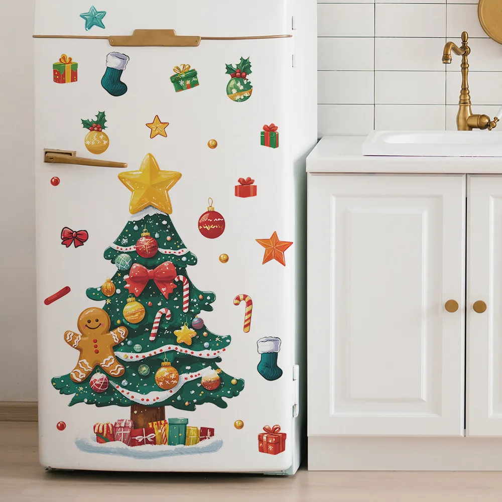 Cartoon Star Christmas Tree Wall Stickers For New Year Decoration Mural Cupboard Fridge Beautify Home Decor Self-adhesive Decals