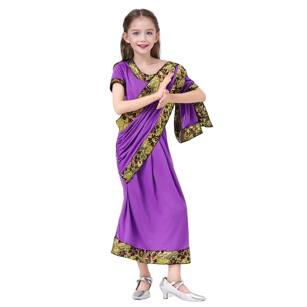 Glamorous National Indian Girls Dress-up Children Nativity Bollywood Princess Ethnic Fancy Dress Sari Costume