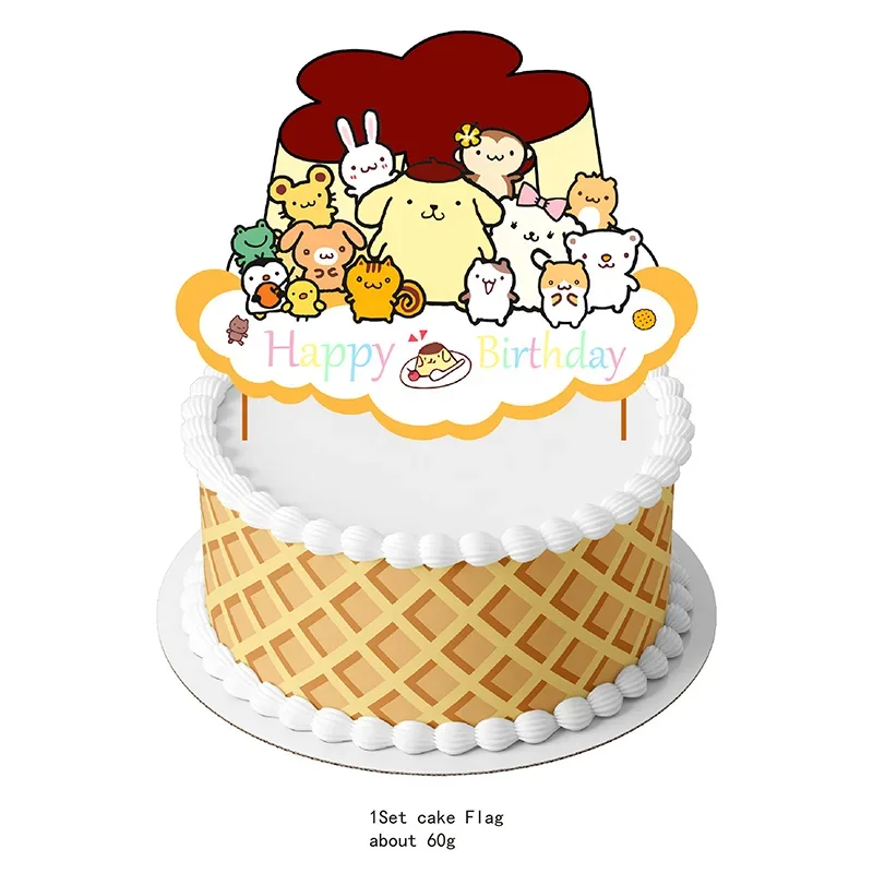 Sanrio Pom Pom Purin decorazioni per feste di compleanno per bambini favore piatto per bicchieri di carta Cupcake Festival battesimo stoviglie usa e