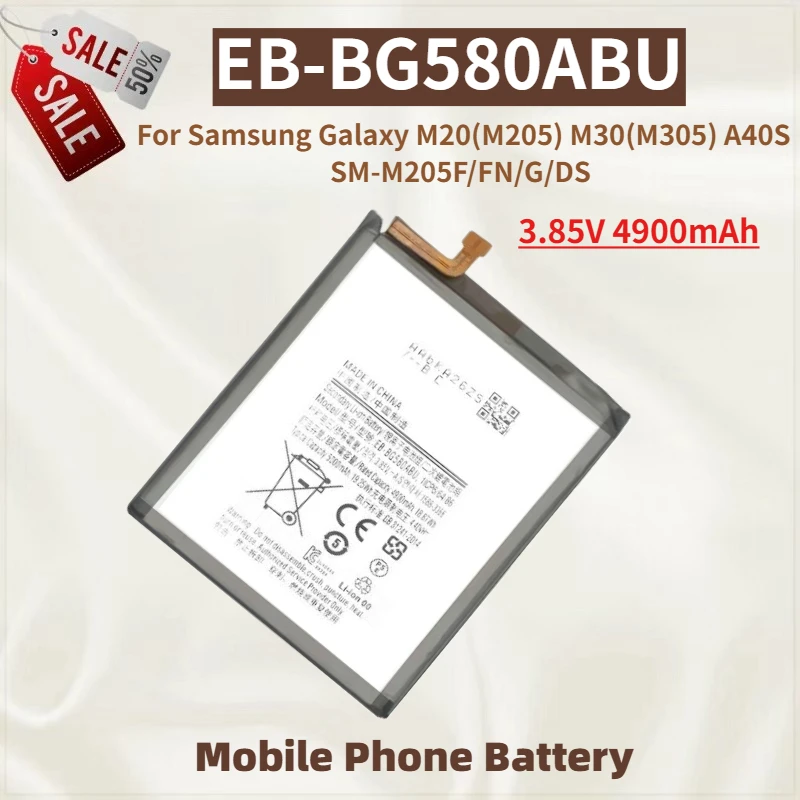 

High Quality EB-BG580ABU Phone Battery 3.85V 4900mAh For Samsung Galaxy M20(M205) M30(M305) A40S SM-M205F/FN/G/DS Brand New