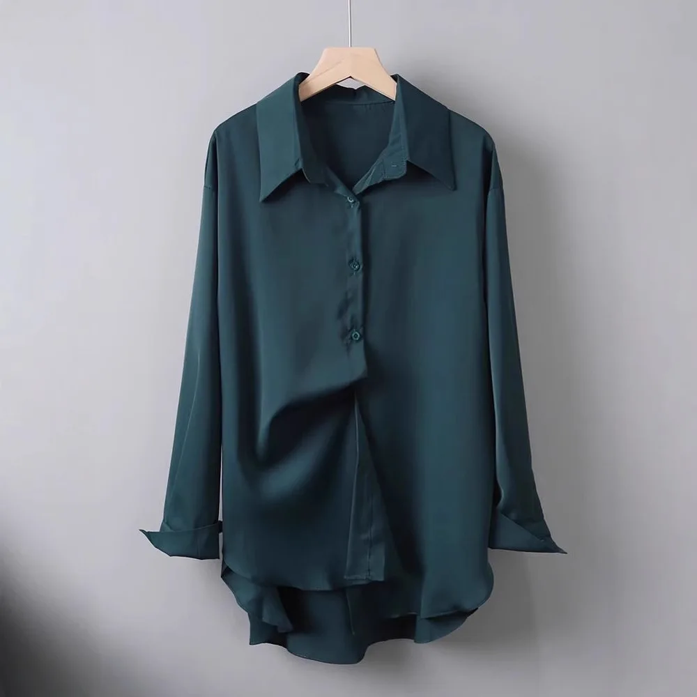 ربيع الخريف الشيفون قميص المرأة الجديدة طويلة الأكمام منتصف طول متعددة الأغراض قميص فضفاض كبير الحجم المرأة قاعدة