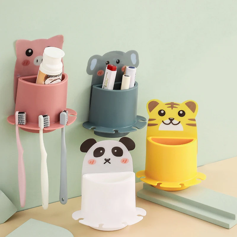 Cartoon Animal Toothbrush Holder Bathroom Accessories Set Toothbrush Toothpaste Wall Suction Storage Holder Container Organizer