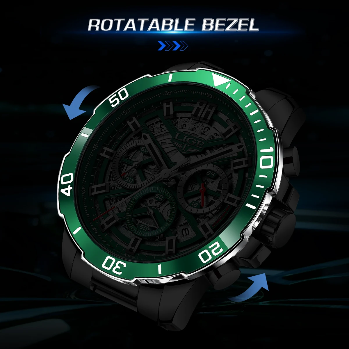 Reloj LIGE con diseño de esqueleto creativo para hombre, moda de lujo, informal, de negocios, banda inoxidable, resistente al agua, relojes de cuarzo con fecha para hombre + caja