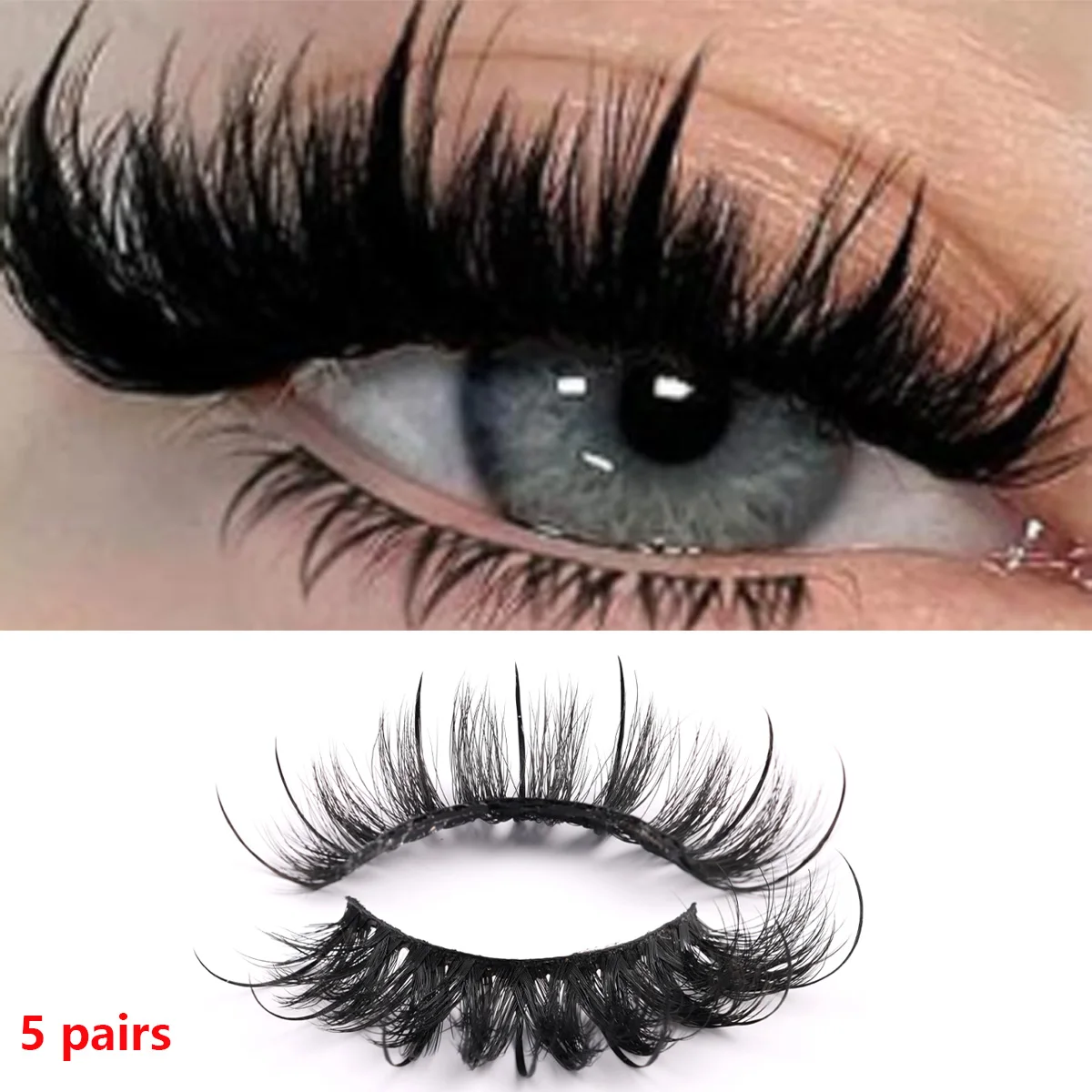 AMSDCN 5pairs spike eyelashes imitation mink fur eyelashes high-quality eyelashes plump and fluffy misty striped eyelashes suppl