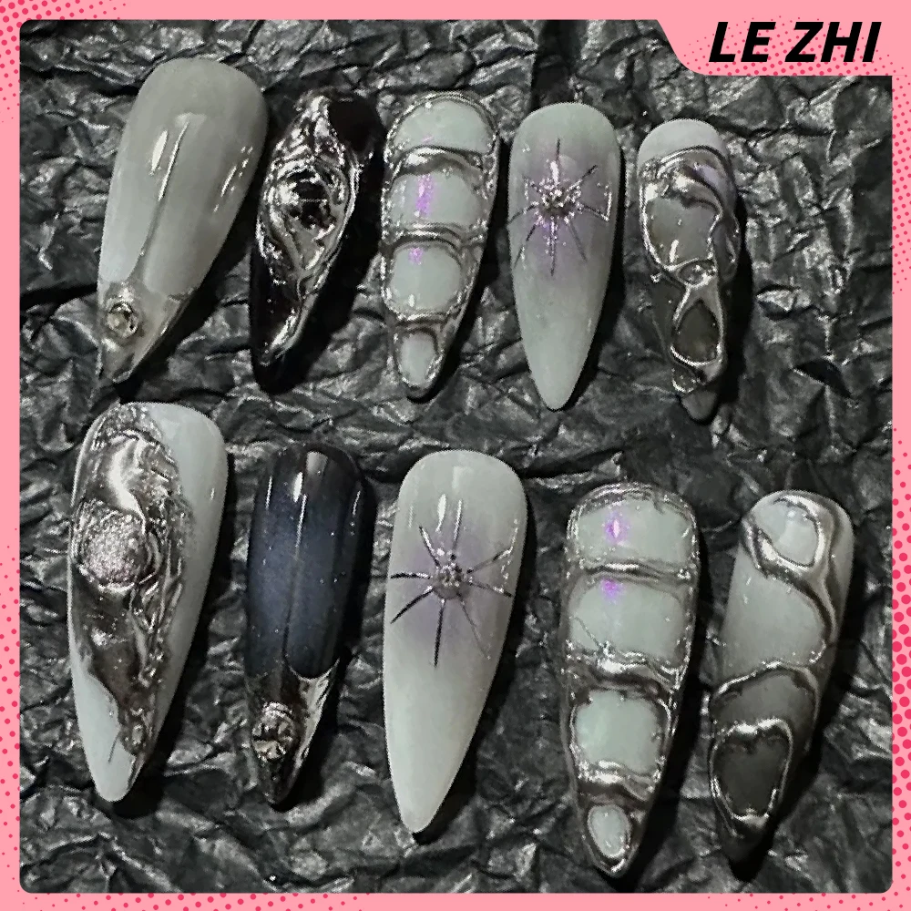 Luxury Dark Wind Pure Handmade Reusable Full Cover Nail Tips Metalpunk Euro-american Style Press on Nails Woman Birthday Gift