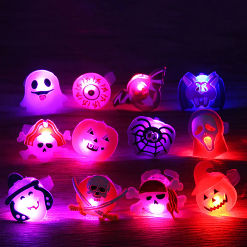 5/10/20Pcs Halloween LED Light Glowing Rings Pumpkin Ghost Spider Glow Finger Rings For Kids Halloween Party Flash Finger Ring