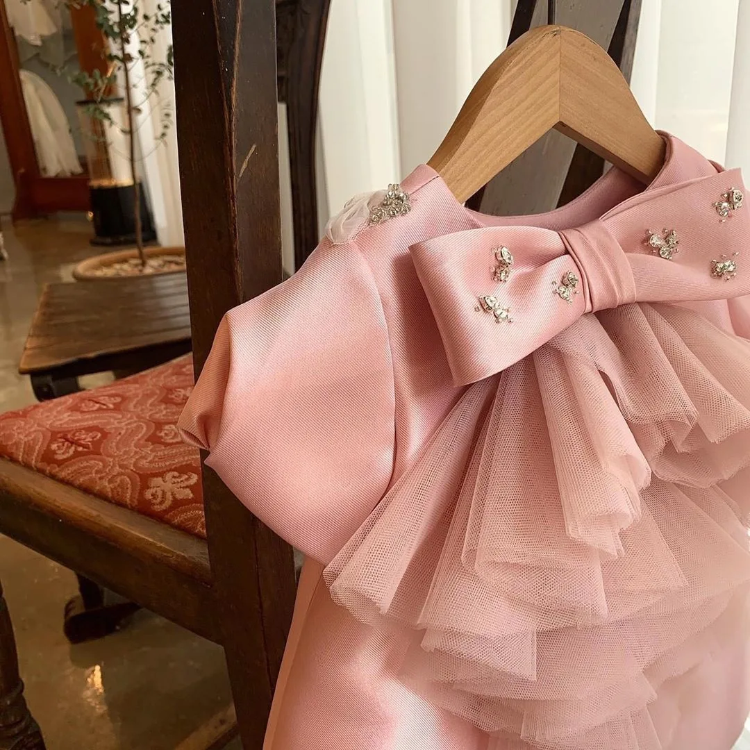 Formal Christening Dress for Baby Girls Kid Pink Green Luxury Ball Gown Evening Birthday Party Dresses Children Elegant Princess