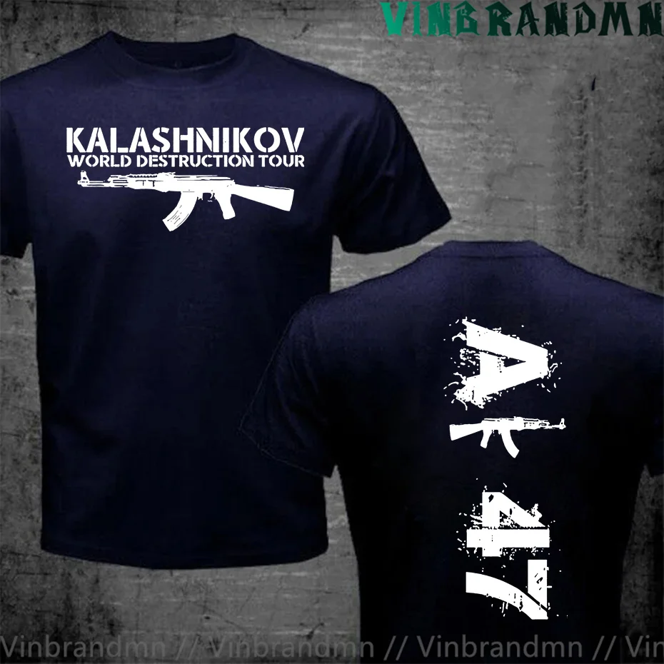 Fashion Brand Tops AK-47 KALASH Kalashnikov Cool Weapon T-shirts Black Man Summer Cotton T Shirts Male tshirt Camiseta Tees Tops