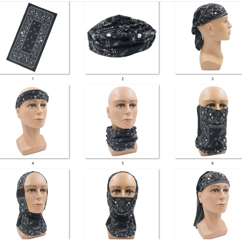 Bandane bianche e nere Ghetta per il collo Tubo Uomo Donna Visiera traspirante senza cuciture Ciclismo Hinking Sport Paisley Bandana