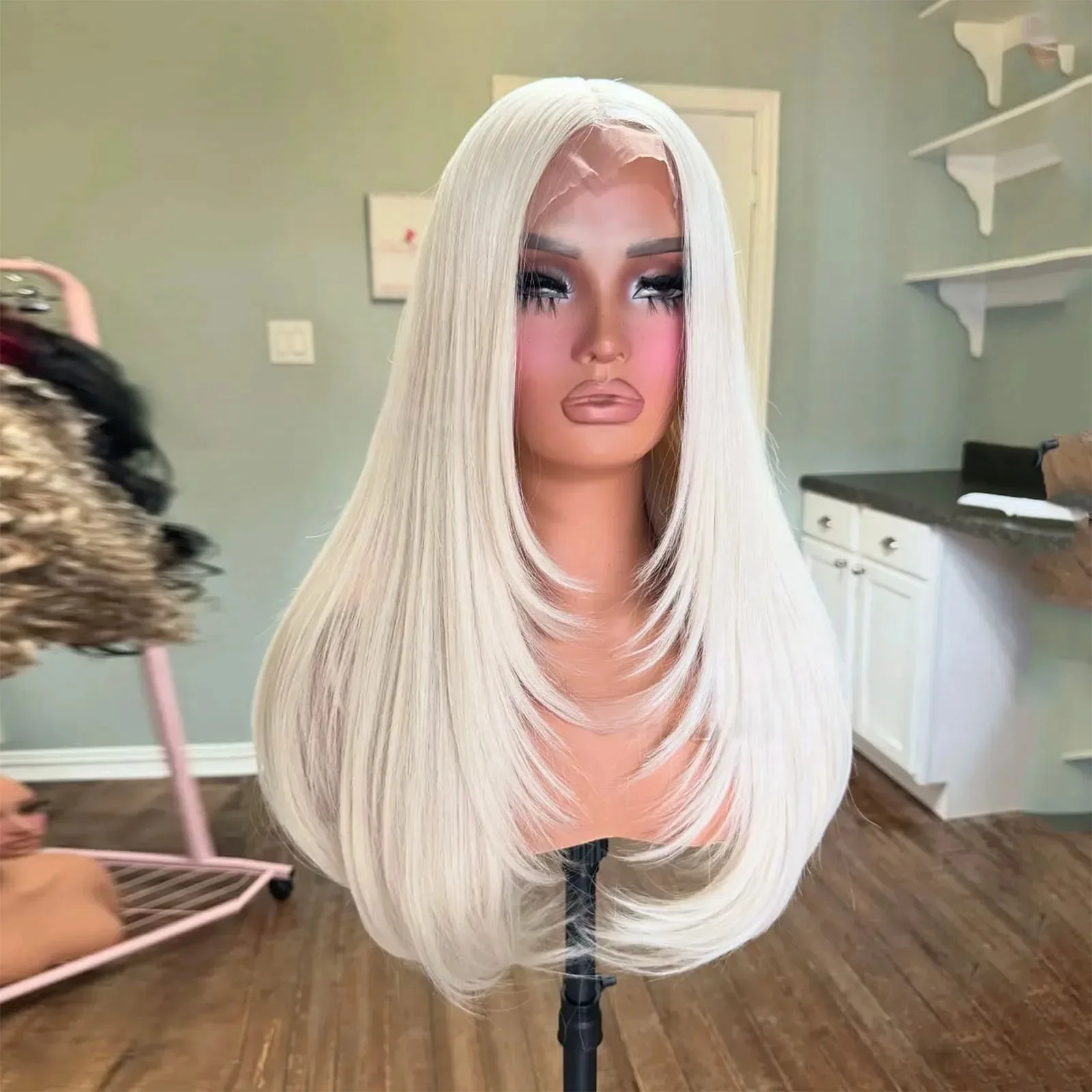 شعر مستعار أبيض الطبقات قطع شعر مستعار العظام مستقيم الدانتيل شعر مستعار أمامي قبل قطعها غلويليس 13x4 HD الدانتيل الباروكة الاصطناعية تأثيري الطرف