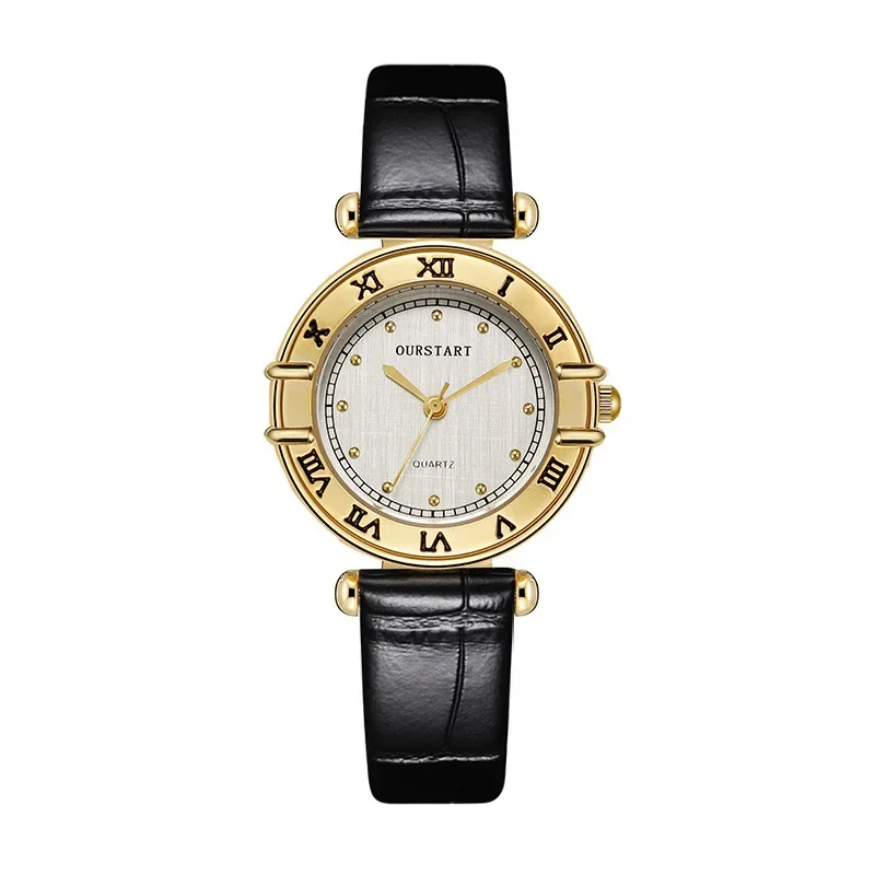 Reloj de cuarzo de lujo de alta calidad para mujer, relojes dorados con números romanos, esfera con números, relojes de cuero Vintage para mujer, reloj de pulsera para mujer