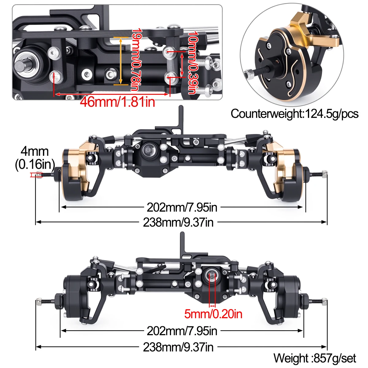 Aluminum Brass Front Rear 4WS Portal Axle Complete Set for 1/10 RC Crawler Car UTB Capra Cheater Rigs LCG Chassis Upgrade