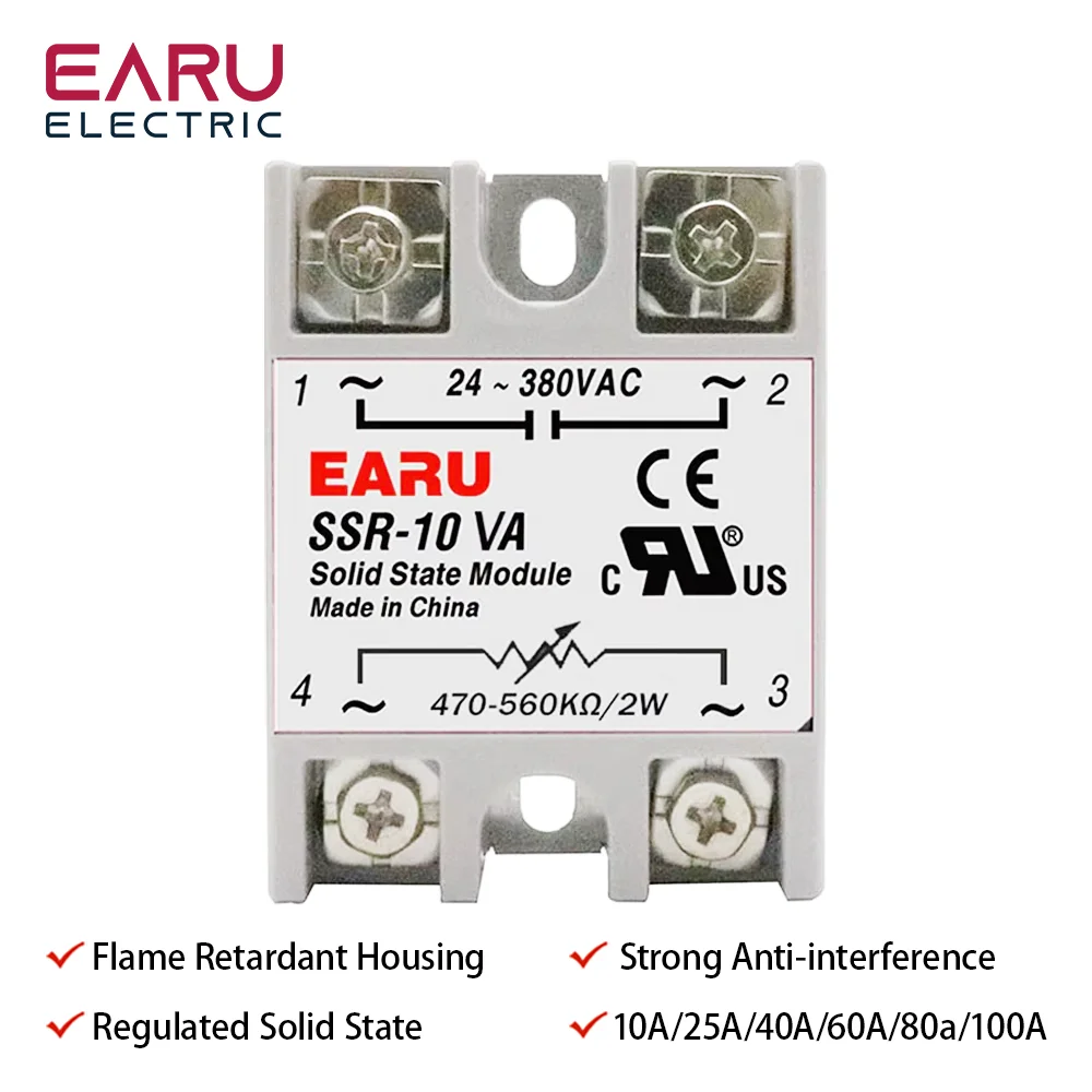 SSR-10VA SSR-25VA SSR-40VA SSR Solid State Relay Voltage Regulator AC24-380V Output+Potentiometer for PID Temperature Controller