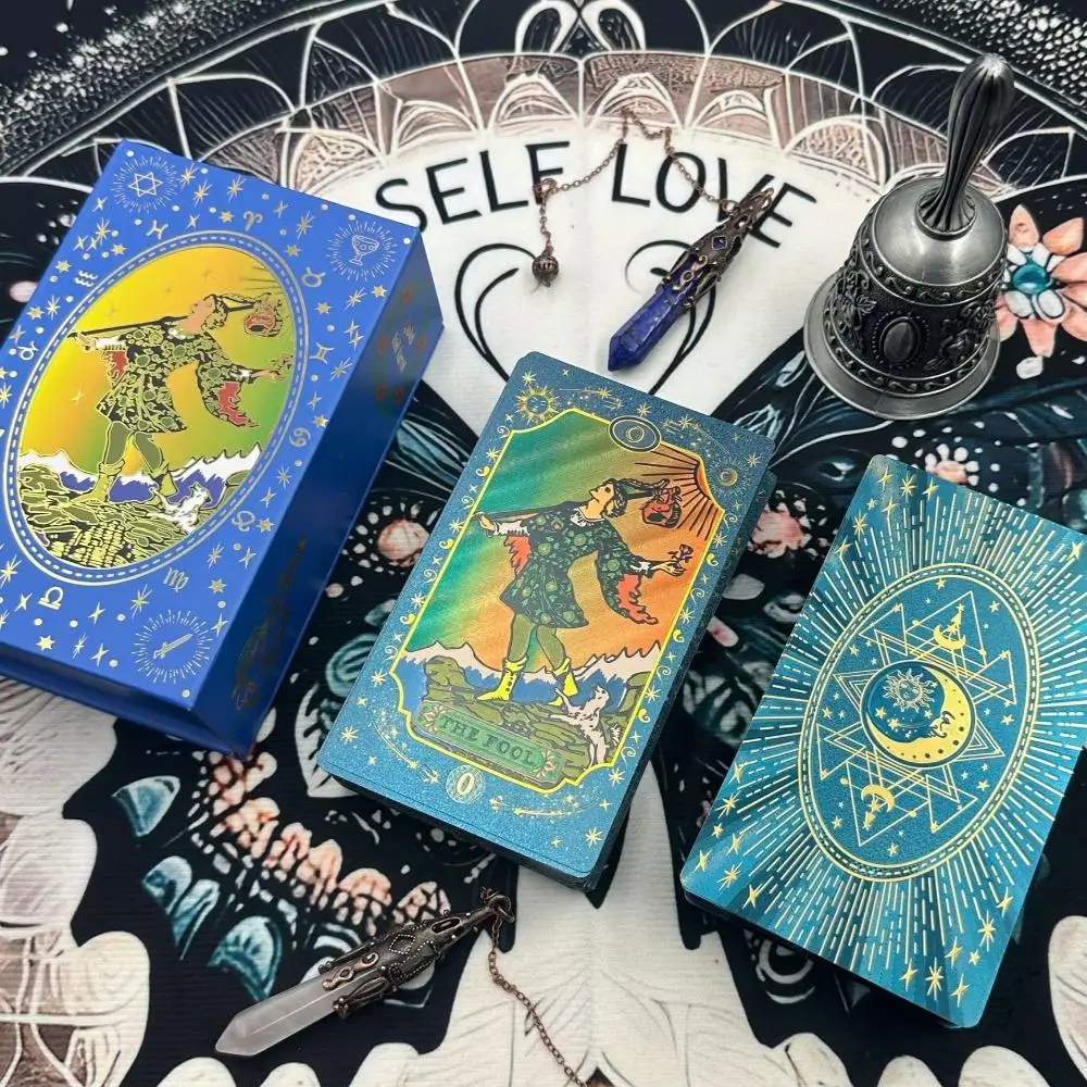 Blue Moon Smith Waterproof Gold-Foil Tarot Cards - Divination Deck with Metallic Finish, Mystic Design 12*7cm 78 Pcs Cards