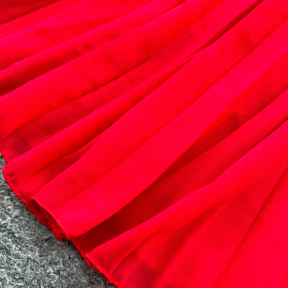 Elegancka, seksowna sukienka letnia damska w stylu boho z dekoltem w serek, szyfonowa, marszczona, w kształcie litery A, luźna, odzież damska.