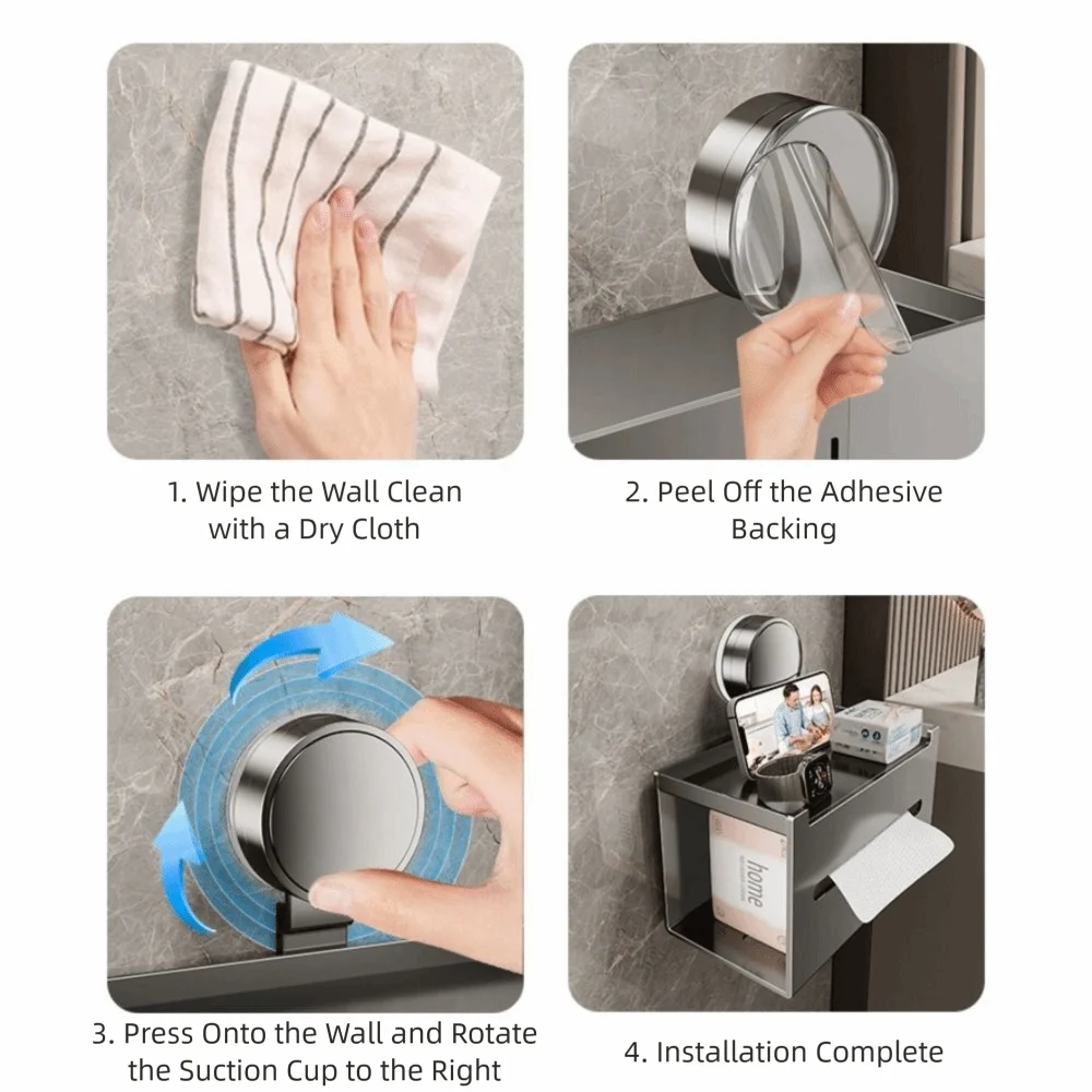 

Aluminum Suction Cup Tissue Box With Drawer Non-perforated Wall Mounted Tissue Box Suction Cup Mount Waterproof