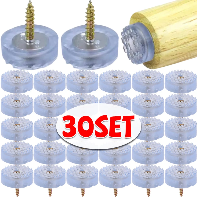 Transparent Square Furniture Foot Pads Non-slip Chair Leg Caps Hardwood Floor Protector Pad with Screw Desk Chair Sofa Leg Cover