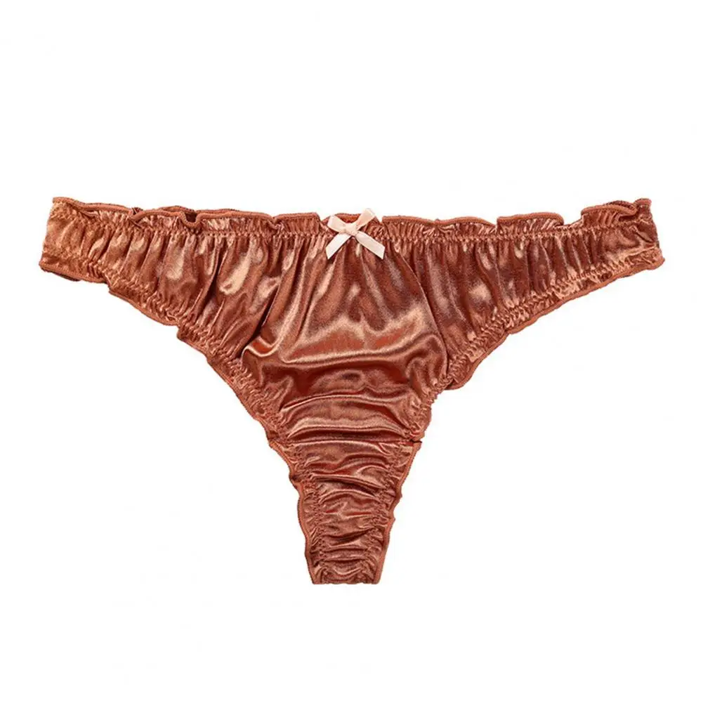 

Satin Thongs for Women Sexy Low Rise Cute Ruffle Trim Panties Smooth Silky G-String T Back Underwear Sexy Women Thong Panties