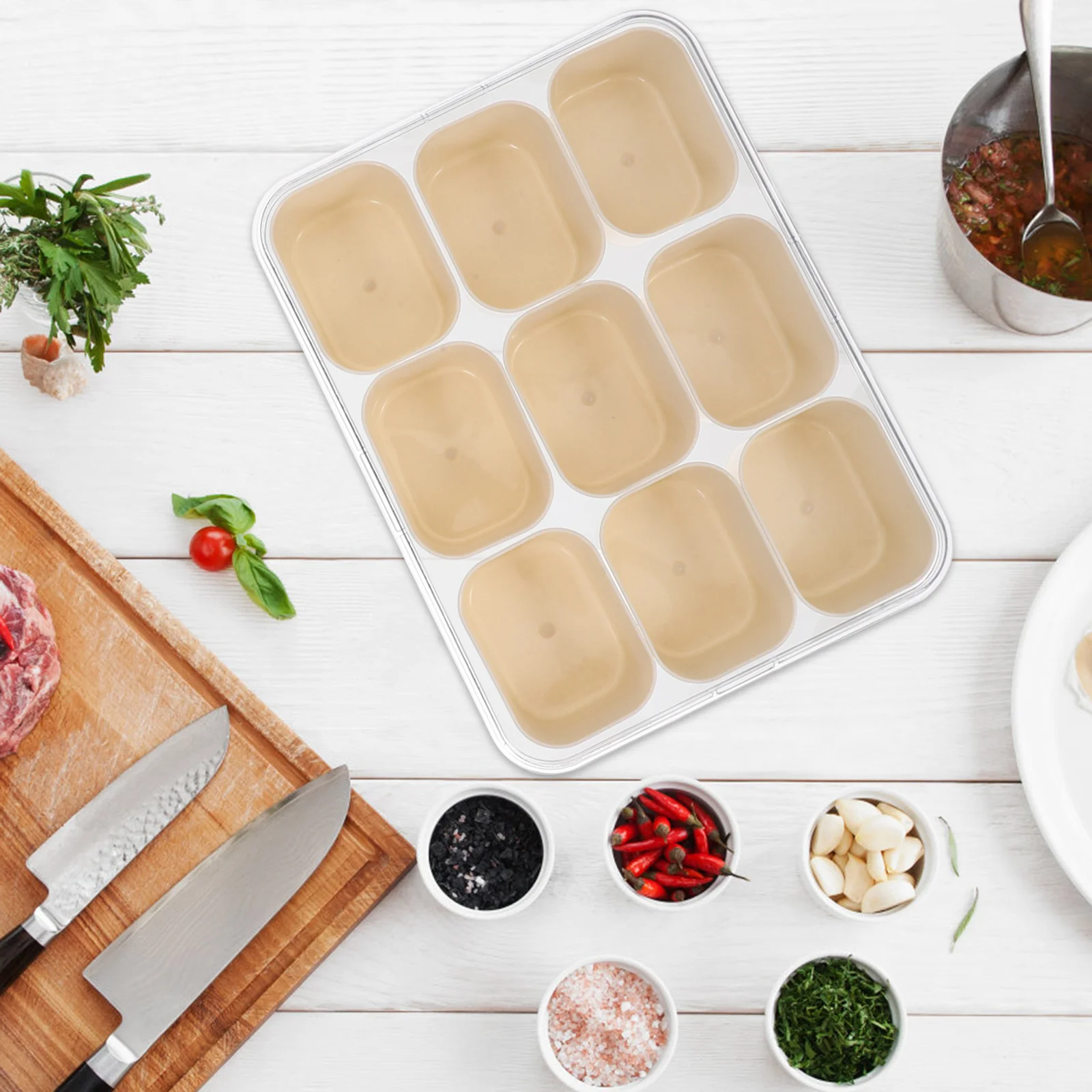 Contenedor transparente para nevera de 9 compartimentos, organizador multifunción para congelador de verduras, caja de almacenamiento clasificada gruesa portátil