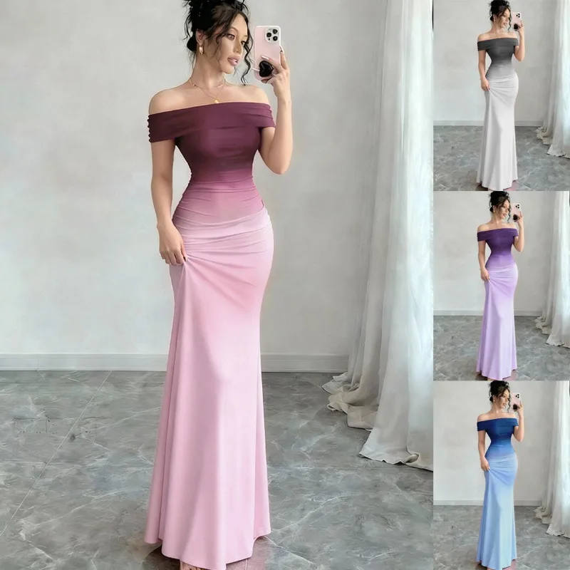 Fashion Gradient A-line Floor Length Evening Dresses Customized Off The Shoulder Sleeveless Prom Gowns Party Dress New 2026