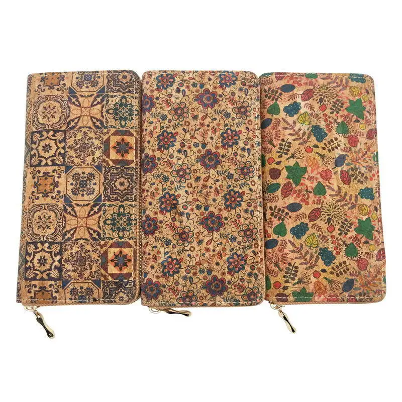 5pcs Wallet Women Cork Floral National Printing Multifunctional Long Credit Card Holder